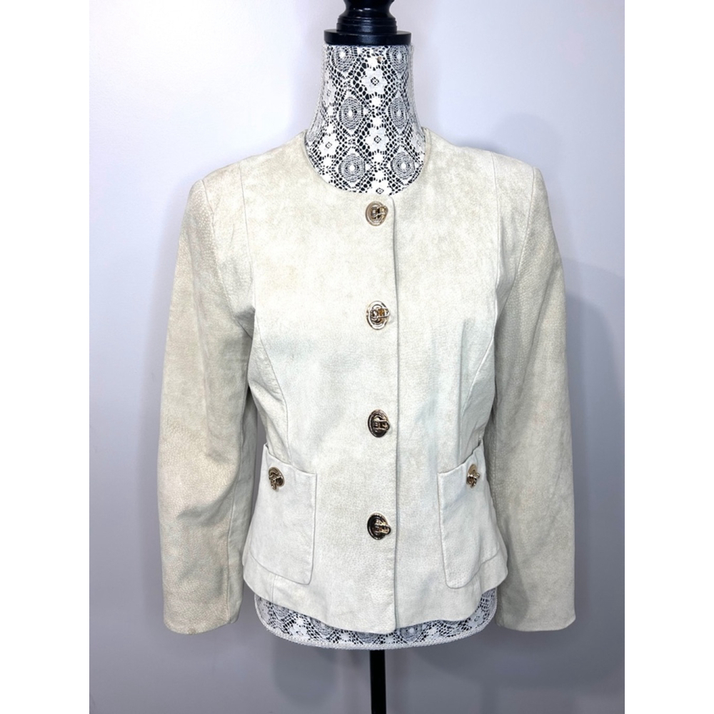 Vintage 90s Dino'z Beige suede Jacket with shiny gold toggle closure Size M/L